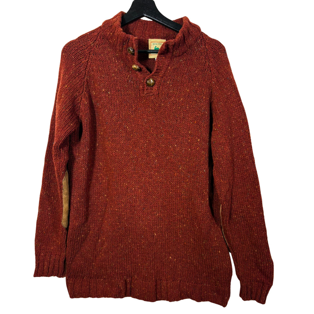 Magee 1866 Merino Wool Sweater Fisherman Button Neck Burgundy Red Wool Heather M